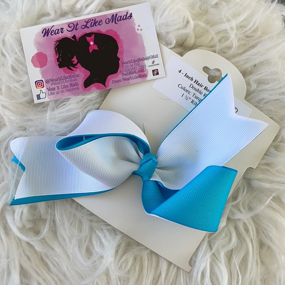 Boutique Handmade Clip Hair Bow Blue & White